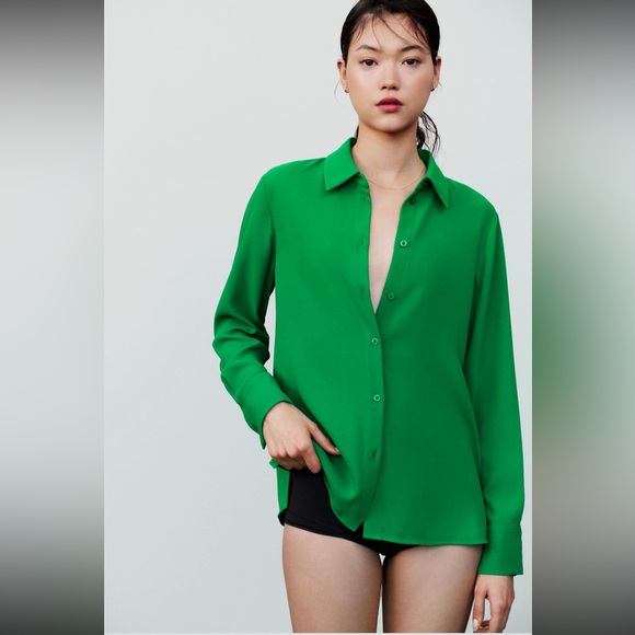 Zara crepe shirt, emerald green - Picture 3 of 13